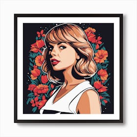 Taylor Swift Portrait Low Poly Floral Painting (8) Art Print