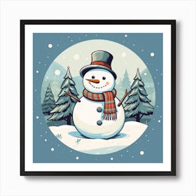 Snowman In The Forest Art Print