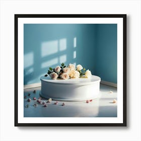 White Table With Flowers Art Print