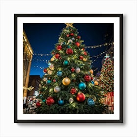 An Ultra Realistic Portrayal Of A Cheerfully Adorned Three Dimensional Pine Tree Its Evergreen Leav (3) Art Print