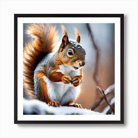 Squirrel In The Snow 2 Art Print