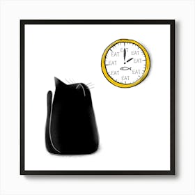 Cat Watching Clock Art Print