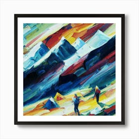 People camping in the middle of the mountains oil painting abstract painting art 24 Art Print