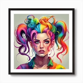 Colorful Girl With Rainbow Hair Art Print