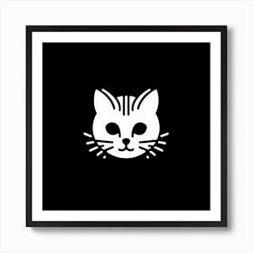 Cat Face On Black Background Art Print