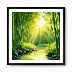 A Stream In A Bamboo Forest At Sun Rise Square Composition 276 Art Print