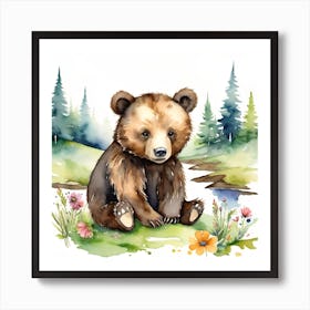 Baby bear watercolour 2 Art Print