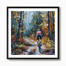 Mountain Biker In The Woods Art Print