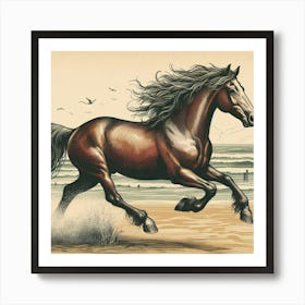 Horse Running On The Beach 1 Art Print