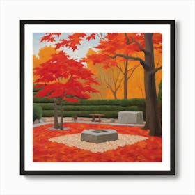 Japanese Zen Garden During Autumn Style of David Hockney 1 Art Print