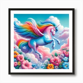 Unicorn Flying In The Clouds Art Print