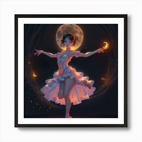 Girl Dancing Against Moons Art Print