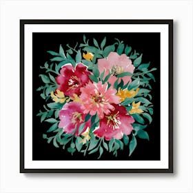 A Watercolor Painting Of Colorful Flowers And Le (6) (1) Art Print