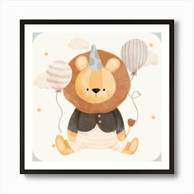 Lion With Balloons | Cosy Nursery Decor Art Print