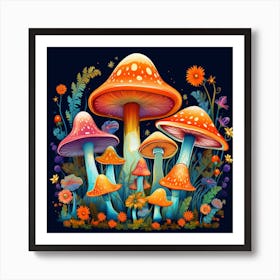 Mushrooms And Flowers 14 Art Print