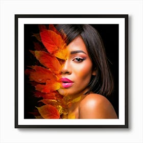 Firefly Digital Art, Collage, Red Leaves, Orange Leaves, Yellow Leaves, Autumn, Digital Smoke, Black (10) Art Print