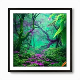 Craiyon 220047 Deep Mauve Trees In Lush Green Mysterious Fairytale Rainforest Art Print
