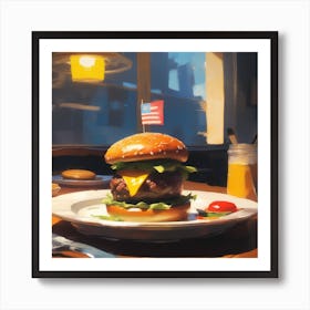 Hamburger On The Table Art Print