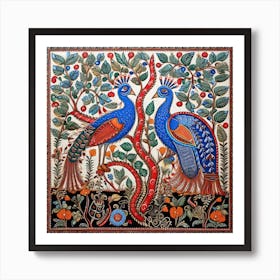 Peacocks On A Tree Madhubani Painting Indian Traditional Style 1 Art Print