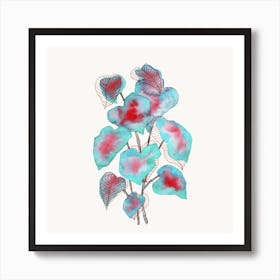 Turquoise Pink Watercolor Plant Square Art Print