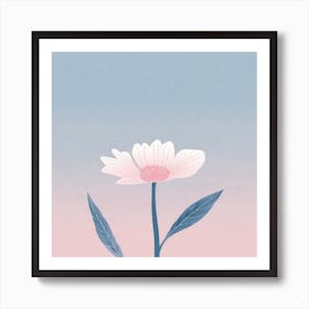 A White And Pink Flower In Minimalist Style Square Composition 549 Art Print