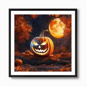 Halloween Pumpkin In The Forest Art Print