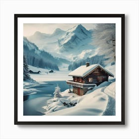 Cabin In The Snow Art Print