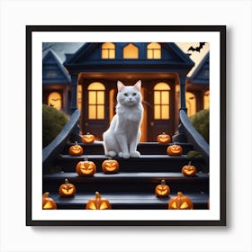 Halloween House With Pumpkins 12 Art Print