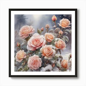 Roses covered with snow Art Print