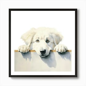 Dog Peeking Over A Sign 7 Art Print