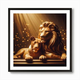 Golden Lion And Cub Art Print