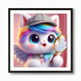 Unicorn Cat, caticorn With Magnifying Glass 11 Art Print