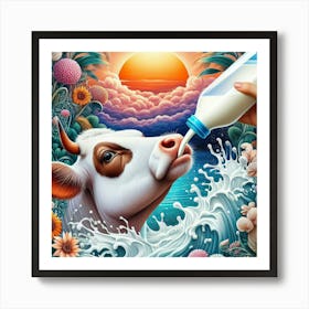 Cow Drinking Milk Art Print