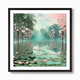 Leonardo Diffusion Xl A Lake Of Water Lilies With Trees On One 1 (1) Art Print