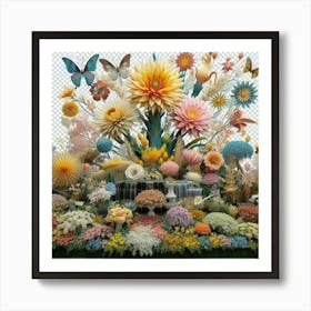 Flowers And Butterflies 2 Art Print