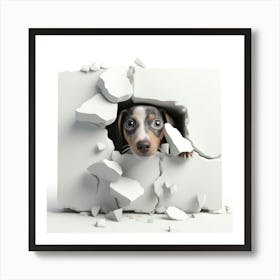 Dog Peeking Out Of A Hole Art Print