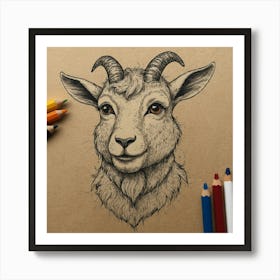 Goat Head Drawing Art Print