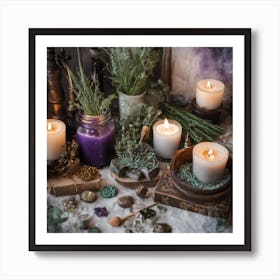 Candles and crystals Art Print