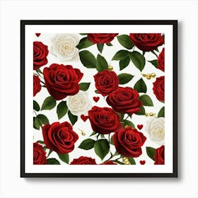 Red Roses Seamless Pattern 12 Art Print