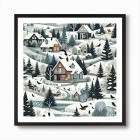 Winter Village In Snowy Mountains Art Print