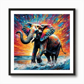 Elephant At The Beach Art Print