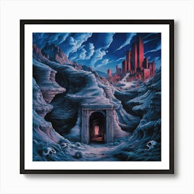 Painting of a Labyrinthine Mountain Pass #Unearth the Mystery# piques curiosity, #labyrinthine#emphasizes the maze-like structure and Painting. Art Print