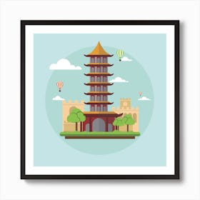 Chinese Pagoda China Landmark Landscape Art Print