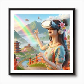 Young women wearing a VR headset Art Print