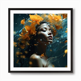 Underwater Girl With Flowers Art Print