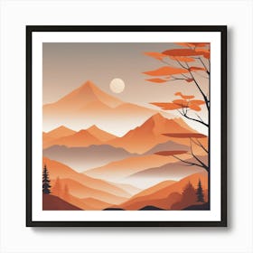 Misty mountains background in orange tone 68 Art Print