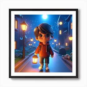 Little Boy With Lantern Art Print