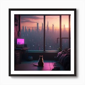 Futuristic Apartment view to the Skyline of the city Art Print