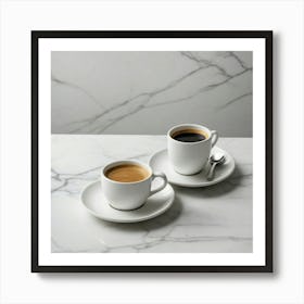 Two Coffee Cups On A Marble Table Art Print