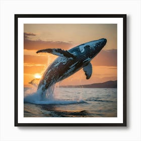 Humpback Whale Jumping Out Of The Water 7 Art Print